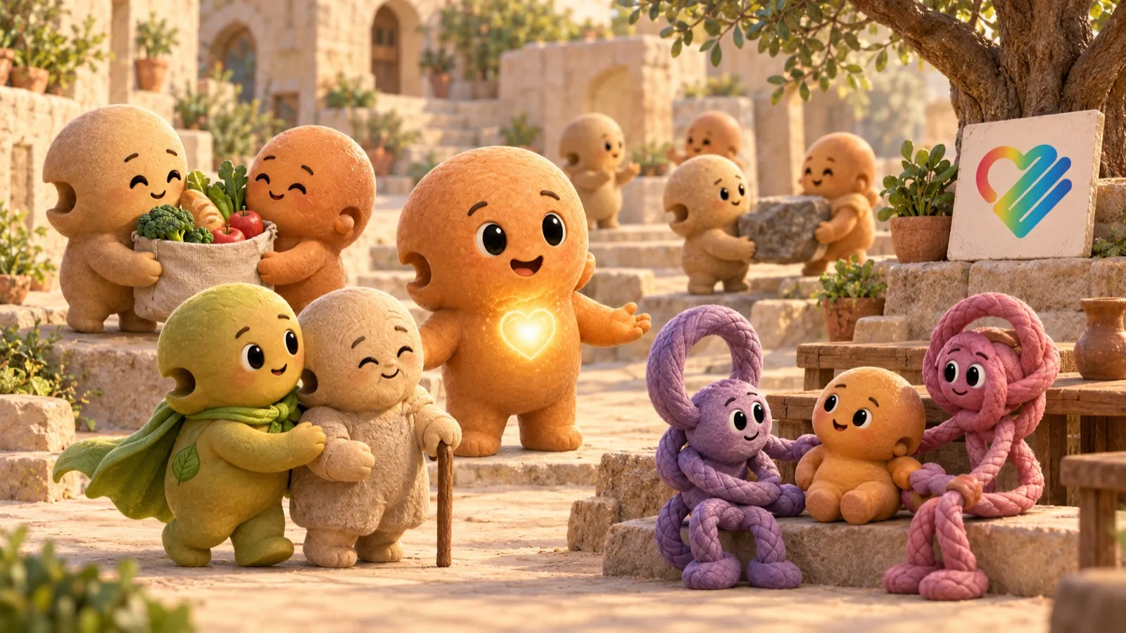 A whole community gathered around Carry, sharing the load, Carry's heart glowing warmly again